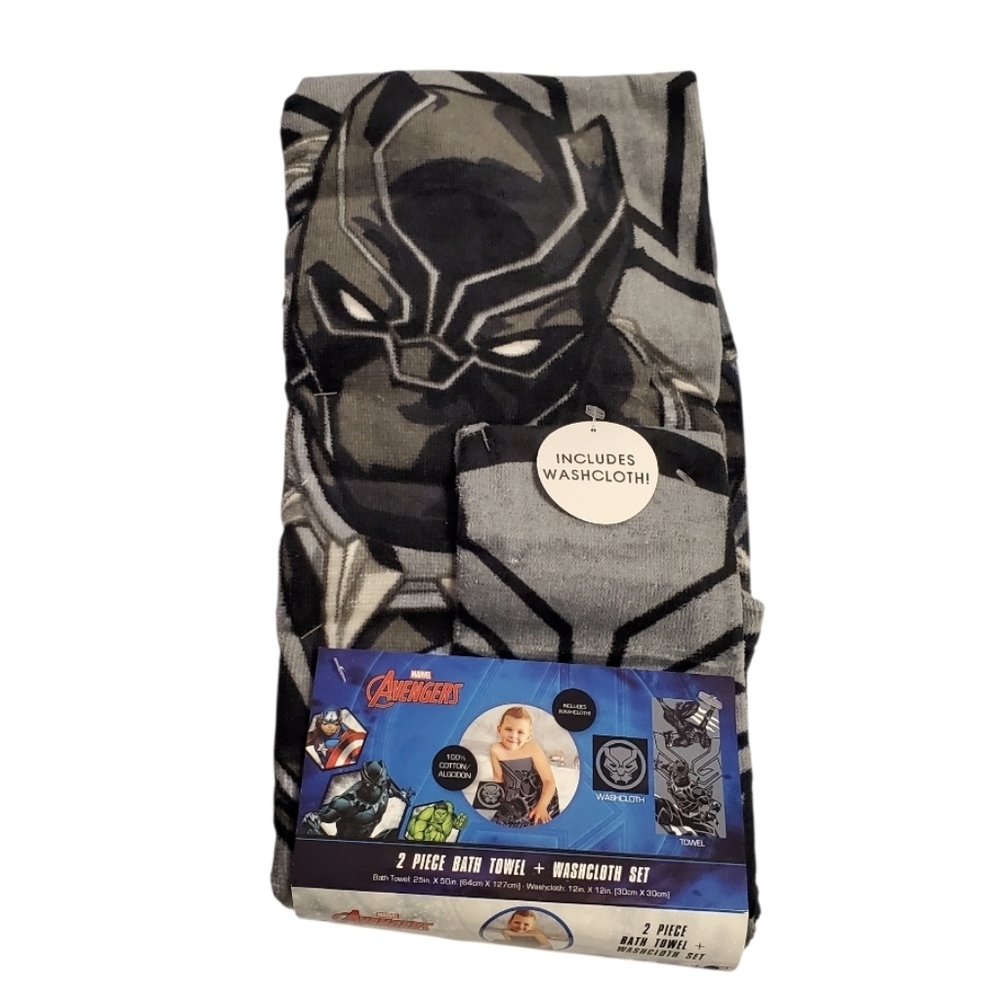 New Marvel Avengers Black Panther Kids Bath Towel & Washcloth Set 2 PC